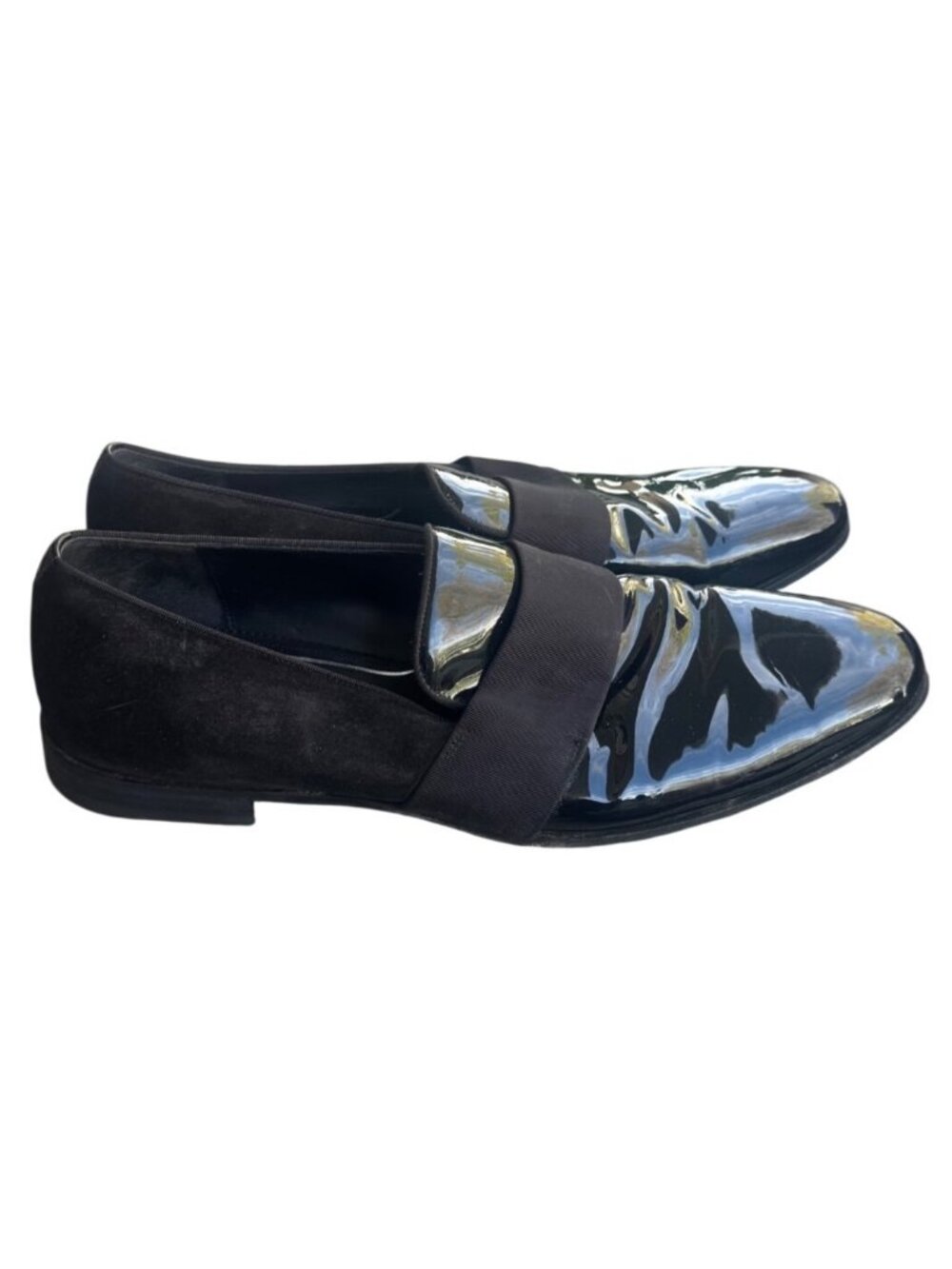 Salvatore Ferragamo Black Patent Leather & Suede Loafers Size 12 2E Made In Ital